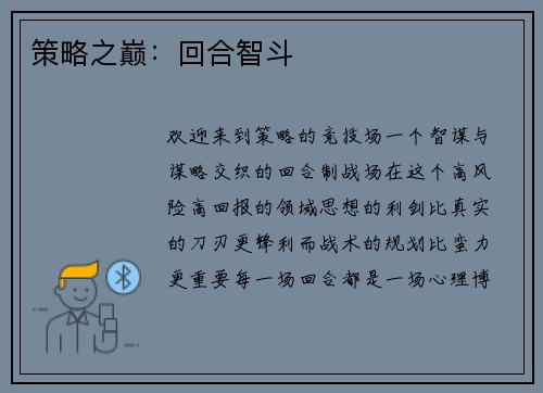 策略之巅：回合智斗